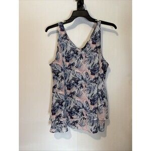 Lane Bryant Women 20 Floral Blouse Pink Blue Layered Tank Top Chest 54" Preown